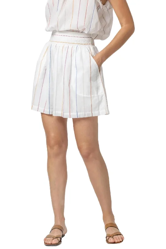 Smocked Waist Short Skirt In White