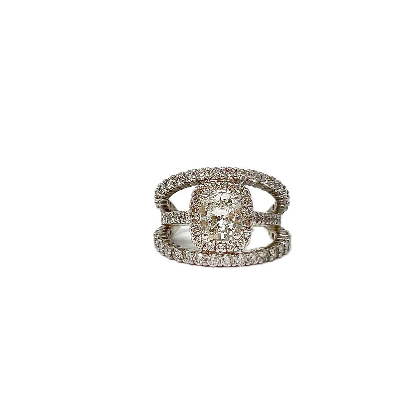 14K White Gold 3 Row Diamond Halo Ring