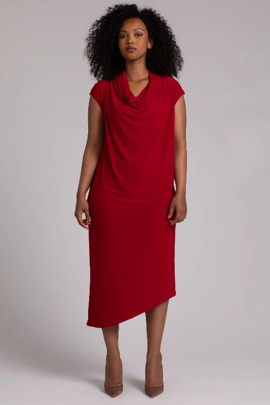 Draped Cowl Dress | Red