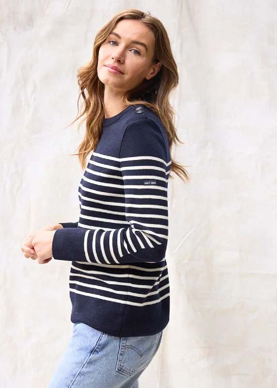 BREGANCON - Breton Striped Sweater with Jacquard Elbow Patch for Women (NAVY / IVORY)