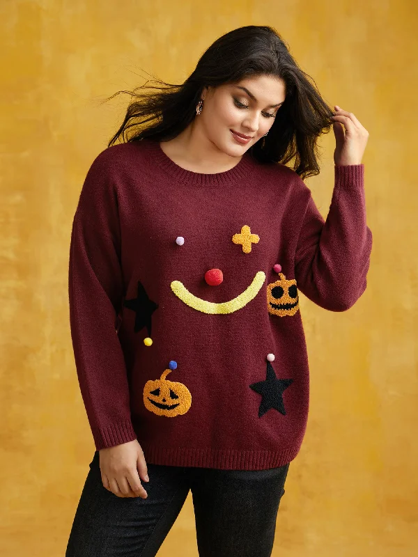 Clown Pumpkin 3D Pompom Nose Pullover