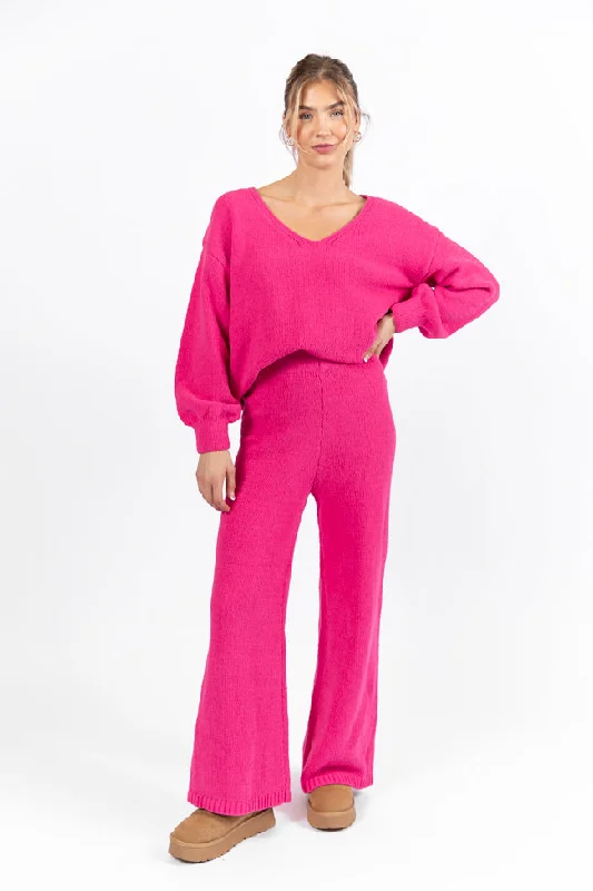 Cozy For Keeps Hot Pink V-Neck Sweater