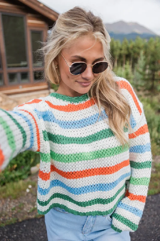 Easy Aspirations Green Multi Stripe Sweater