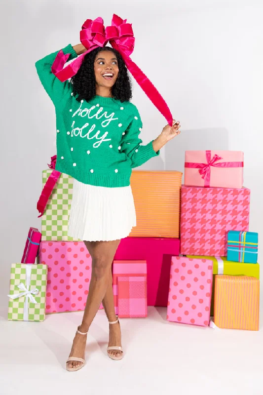 Holly Jolly Green Fuzzy Pom Sweater FINAL SALE