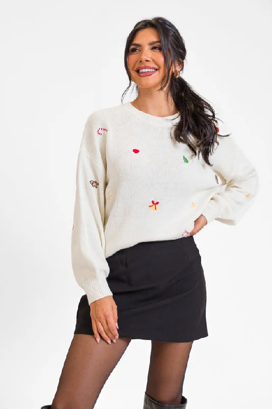 Magic Of The Holidays Cream Embroidered Sweater FINAL SALE