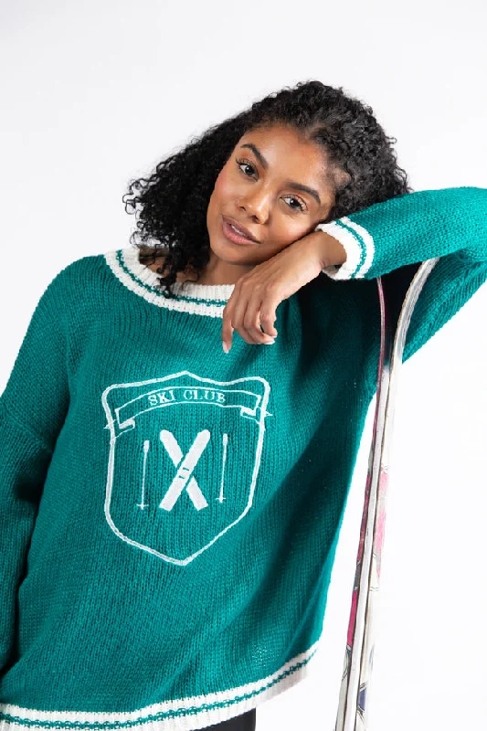 Ski Club Green and Ivory Embroidered Sweater