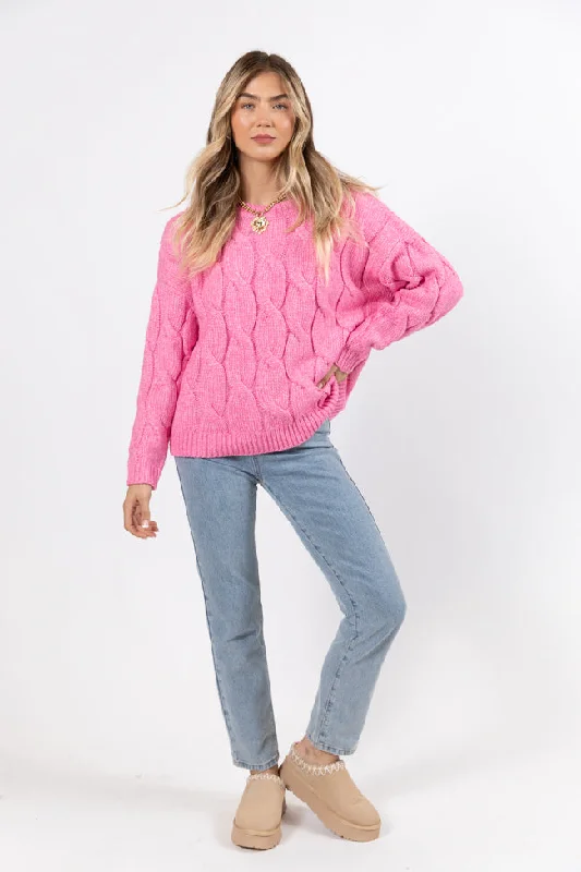 Steer Me Right Pink Oversized Cable Knit Sweater FINAL SALE