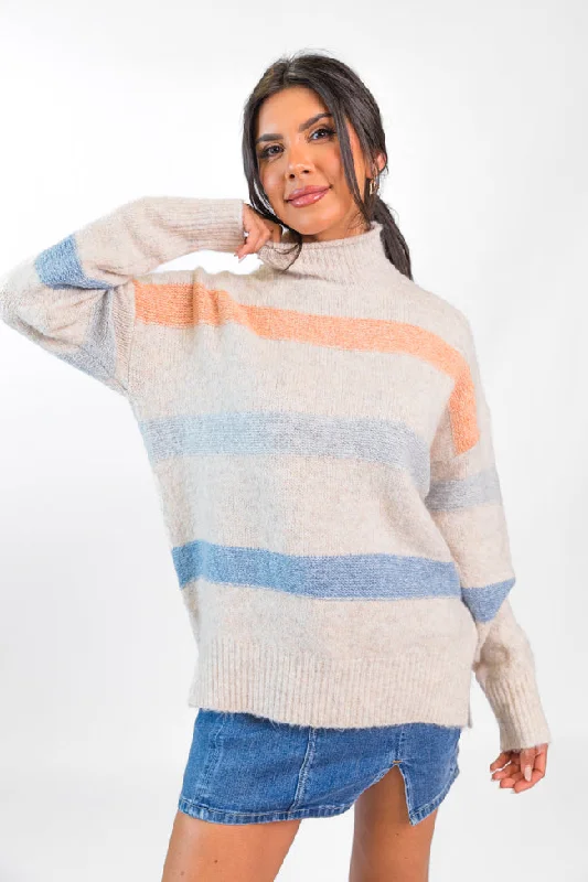 Stripe Up A Conversation Navy and Orange Turtleneck Sweater