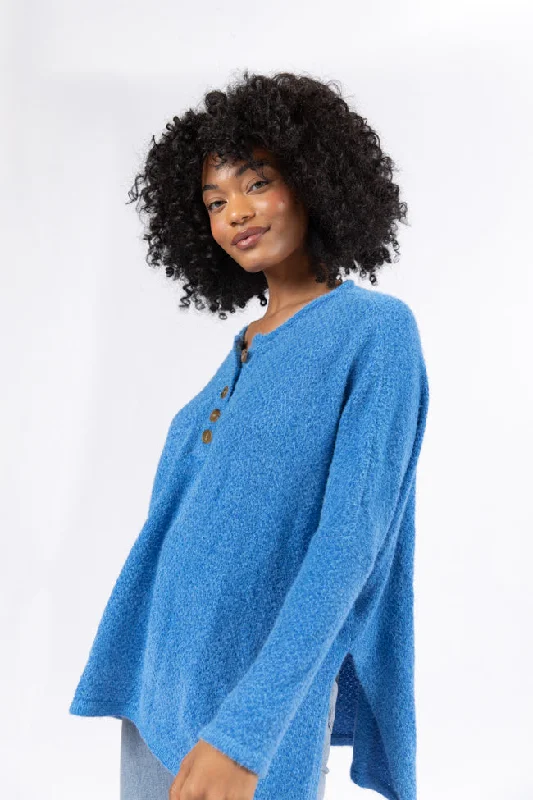 Thinking Of You Blue Fuzzy Henley Blouse