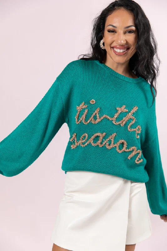 Tis The Season Green and Gold Sweater FINAL SALE