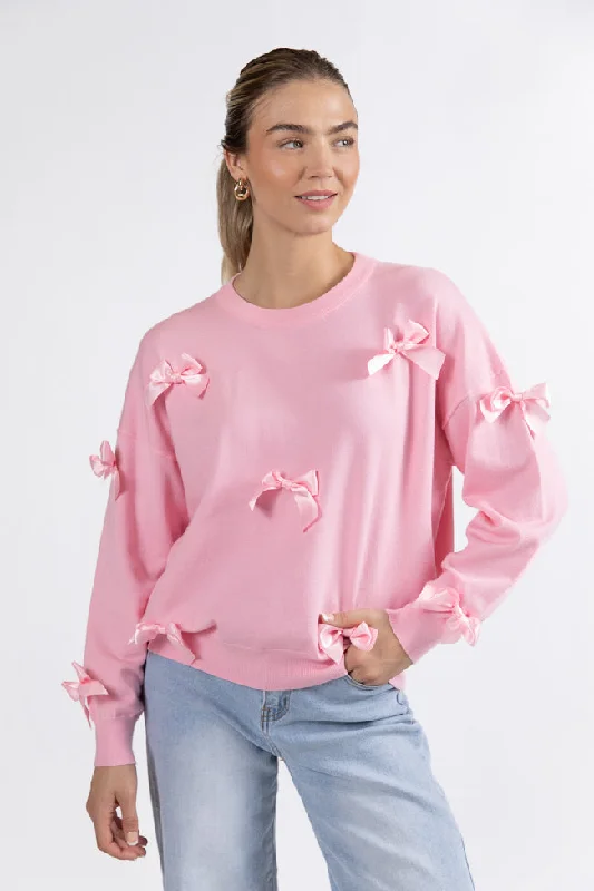 World Class Pink Bow Embroidered Sweater FINAL SALE