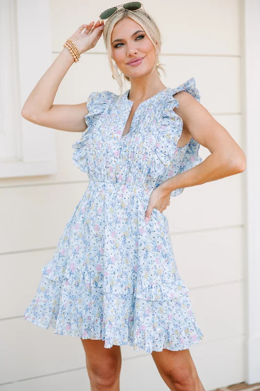 Garden Party Light Blue Ditsy Floral Mini Dress