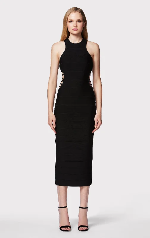 BANDAGE MIDI DRESS W/ STRAPPY HARDWARE