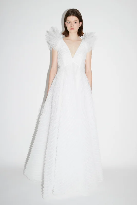 FLORIA GOWN WHITE EMBROIDERED TULLE