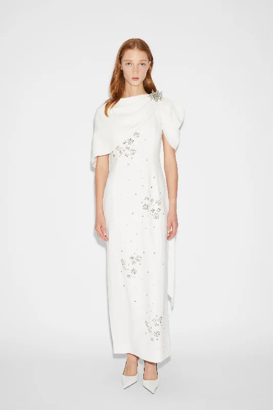 ISOLDE GOWN WHITE EMBELLISHED CREPE