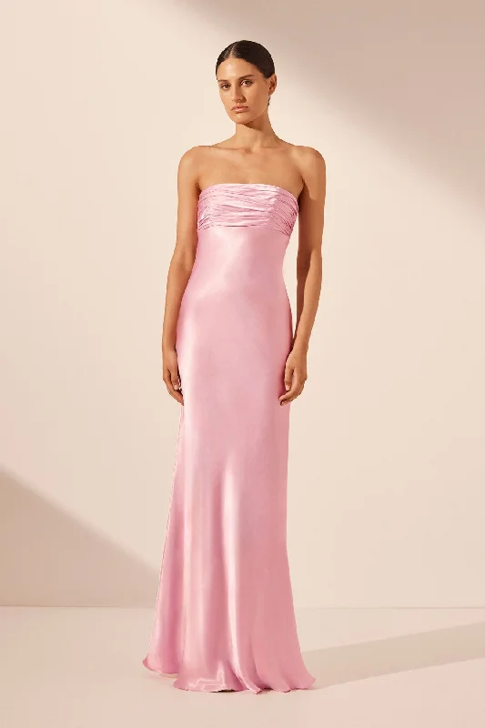 LA LUNE STRAPLESS RUCHED BODICE MAXI DRESS - PEONY