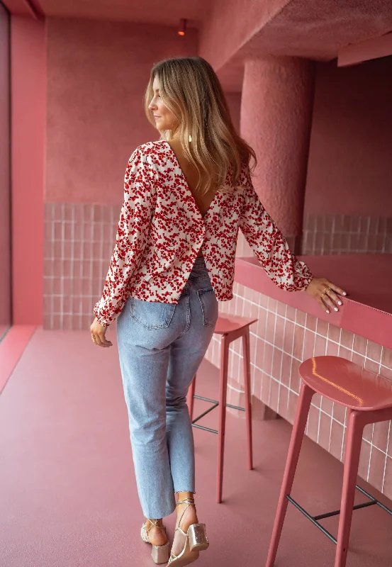 Blouse Alfred - écrue à fleurs rouges