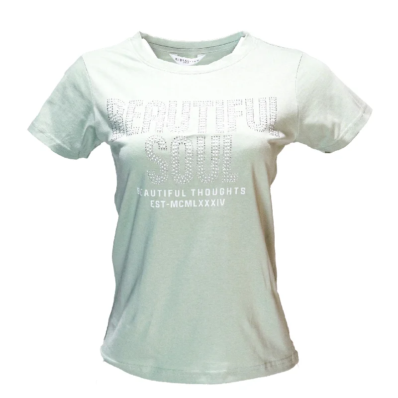 Sage Beautiful Embellished Printed T Shirt