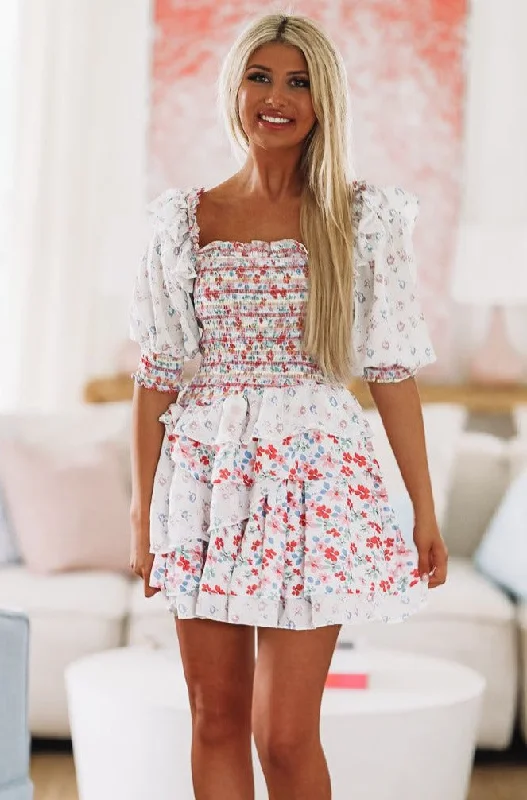 Bright Sunshine Day Mini Dress - White Floral