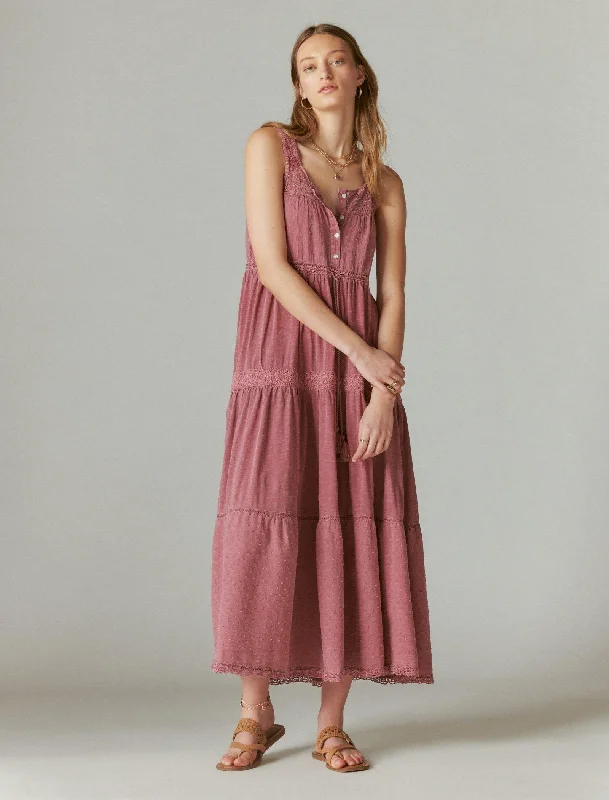 Lucky Brand Women's Lace Tiered Knit Maxi Dress