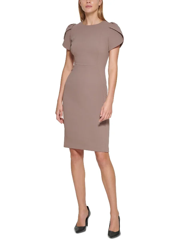 Petites Womens Panel Midi Sheath Dress