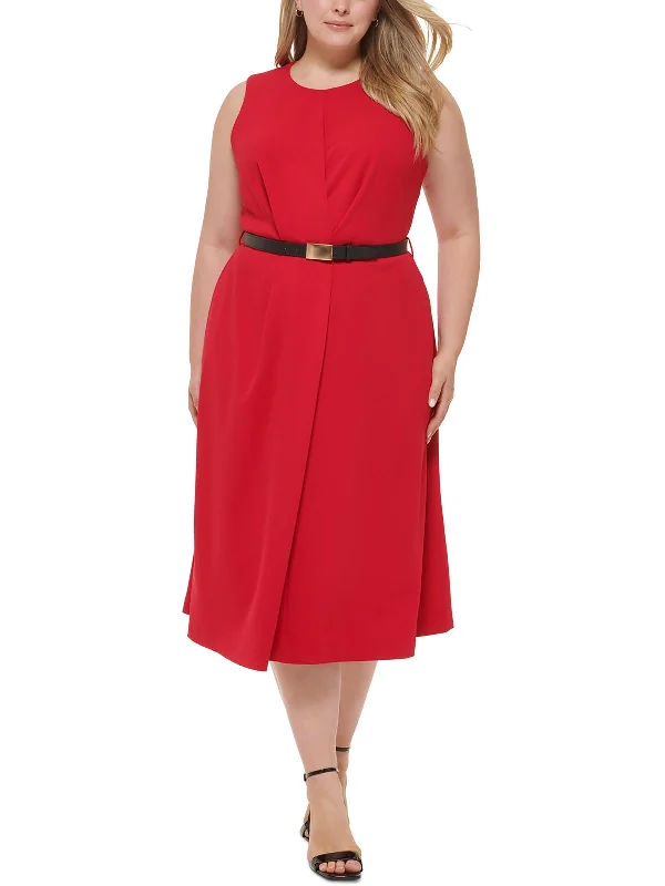 Plus Womens Sleeveless A-Line Midi Dress