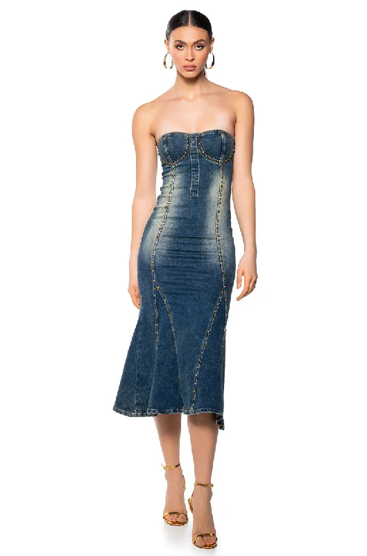 SO Y2K DENIM MIDI DRESS