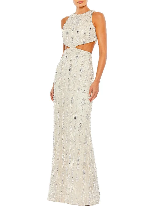 Womens Beaded Maxi Sheath Dress