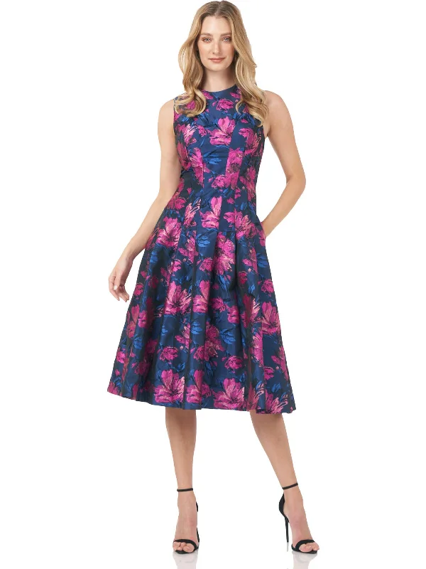 Womens Floral Midi Cocktail and Party Dress