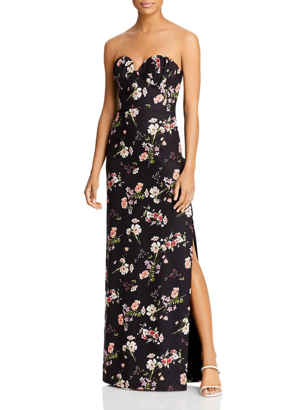 Womens Floral Print Maxi Evening Dress