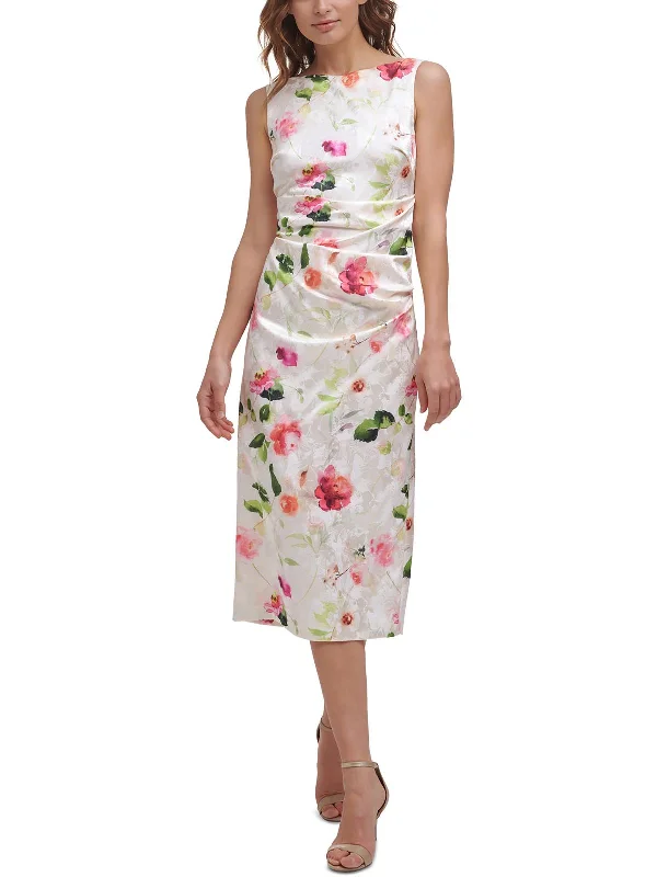 Womens Jacquard Midi Sheath Dress