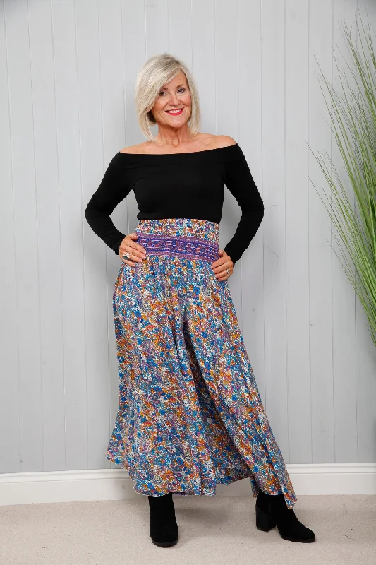 Boho Silk Palazzo Trousers Blue