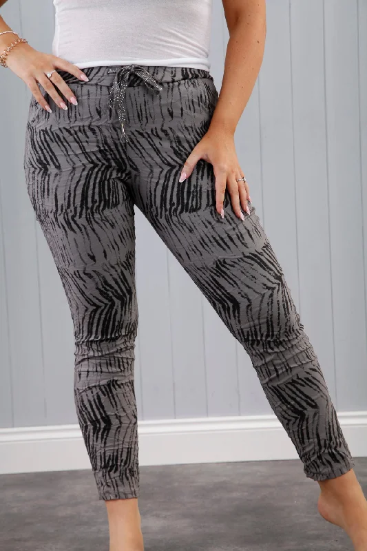 Zebra Print Magic Pants Grey