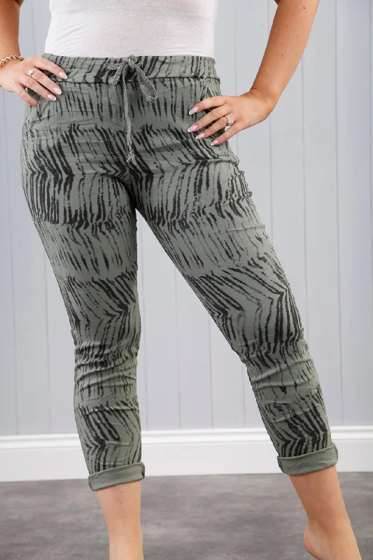 Zebra Print Magic Pants Khaki