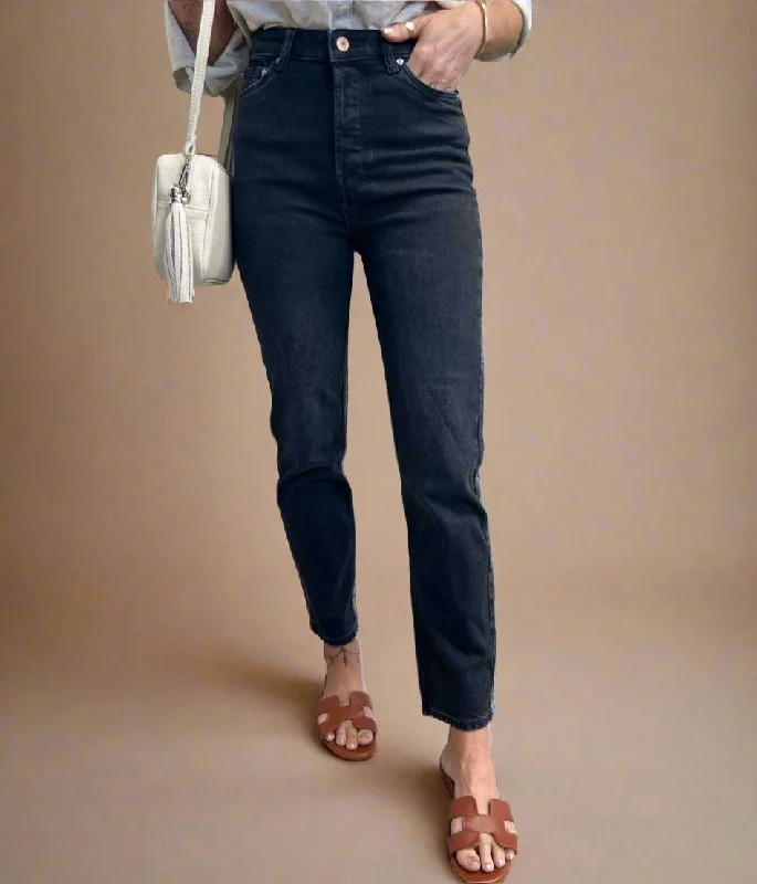 Charcoal Grey Slim Leg High Rise Jeans